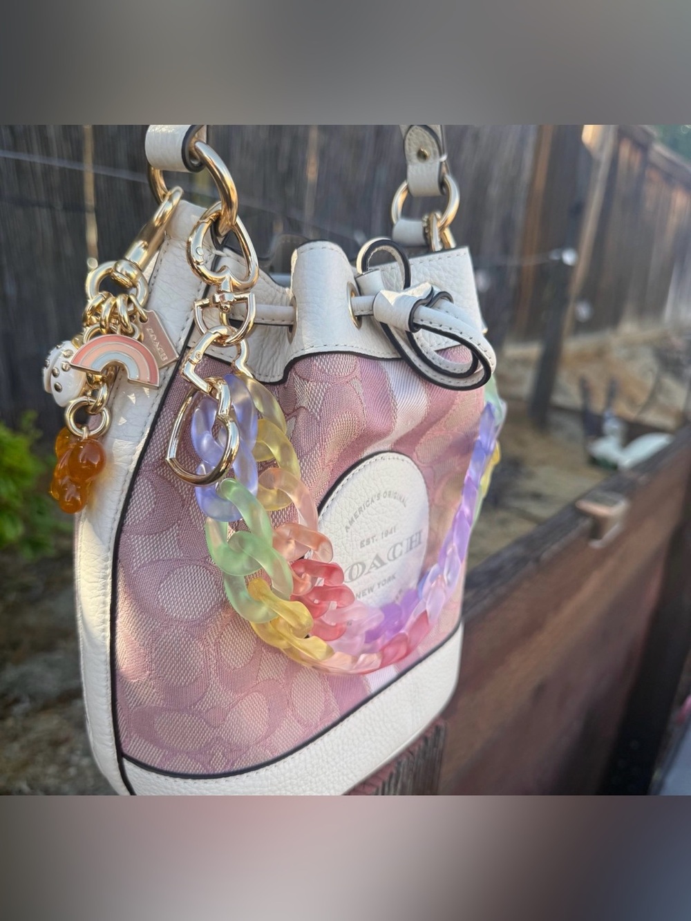 Novelty Strap| Bag Strap| Frosted Matte Rainbow Acrylic| Chain Link| Heart Shape - Picture 5 of 9